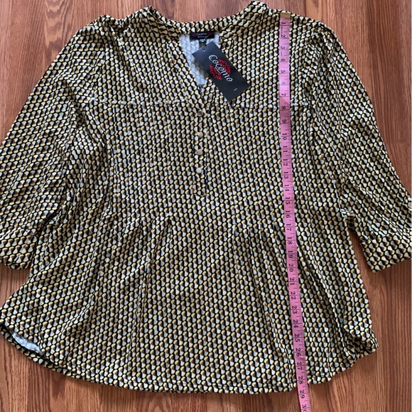 COCOMO 3X yellow brown poly spandex flannel 3/4 sleeve women’s Pintuck tunic - Picture 13 of 15